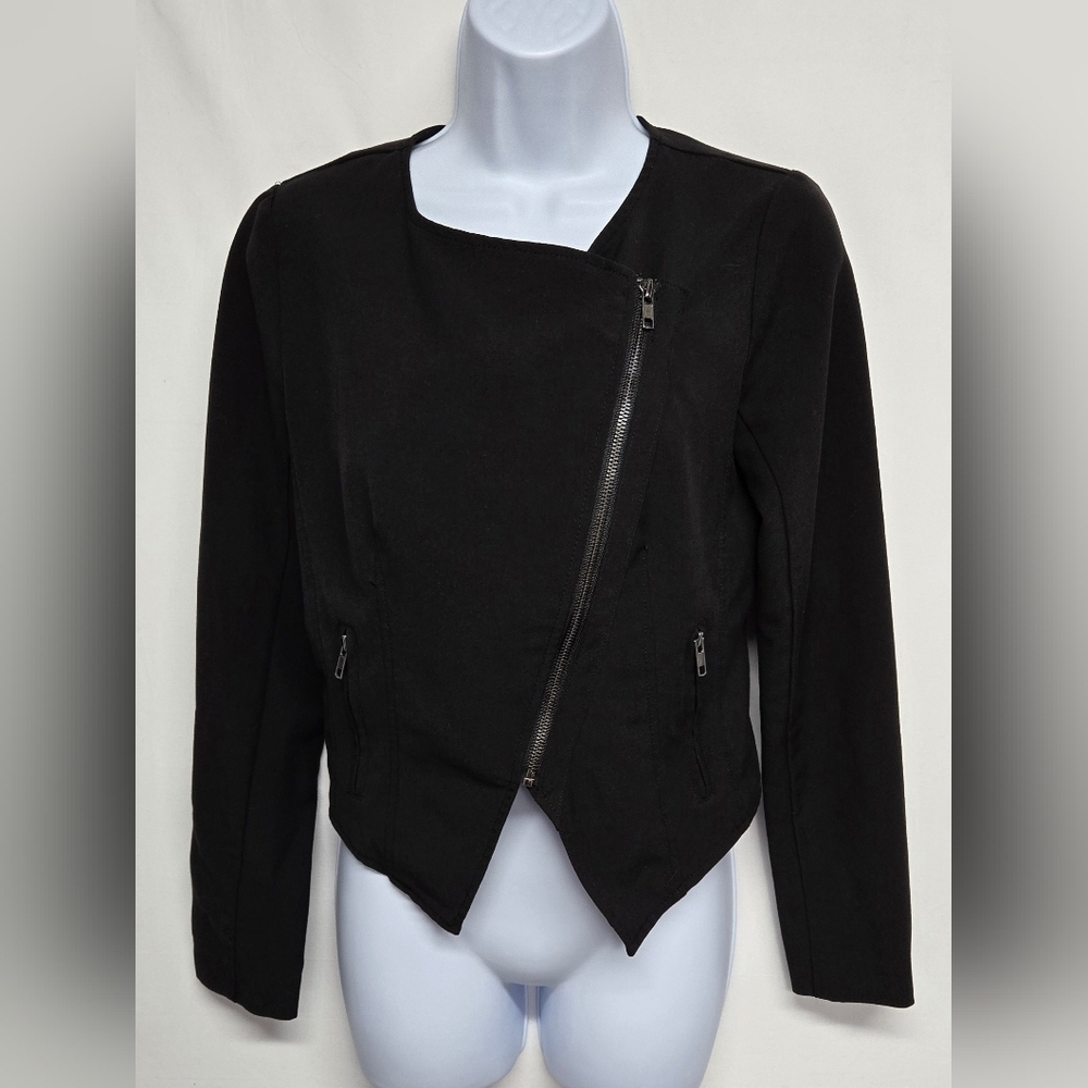 Bongo S Black Jacket Asymetrical Zipper Pointed Ends Long Sleeve Faux Pockets